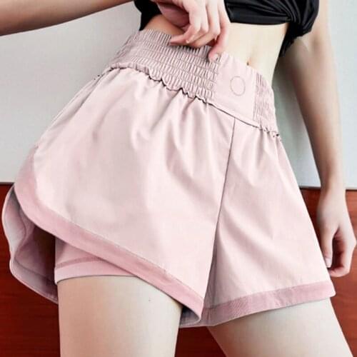 2 In 1 Pink Sports Gym Shorts Womens High Waist Loose Quick-Dry Lining Biker Training Running Fitness Wear Yoga Girl Culottes
