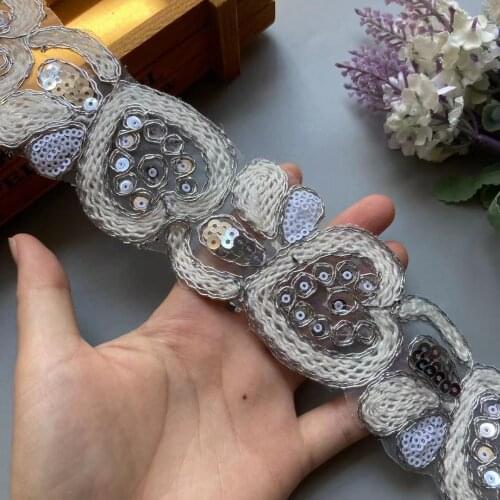 2 Yards White Ethnic 50mm Thread Sequins African Lace Trims Geometric Lace Ribbon DIY Sewing Dress Decoration Bridal Lace New