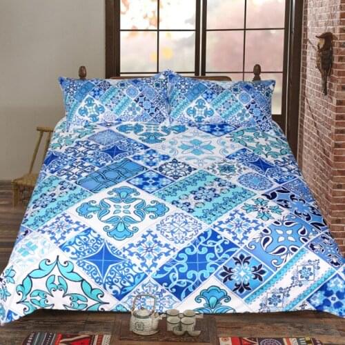 Mosaic Pattern Home Textile Quilt Cover with 2 Pillowcase 3D Printing Fashion Bedding 3 Pcs Set and Sheet