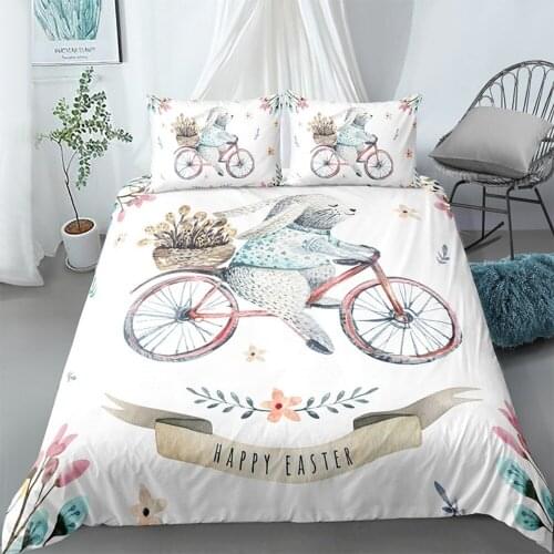 3D Easter Day White Rabbit Bedding Set Custom Kids Cute Duvet Cover Set Bed Comforters Cartoon Home Textile Bedspread