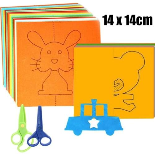 48pcs/set Kids cartoon color paper folding and cutting toys/children kingergarden art craft DIY educational toys Drawing toy