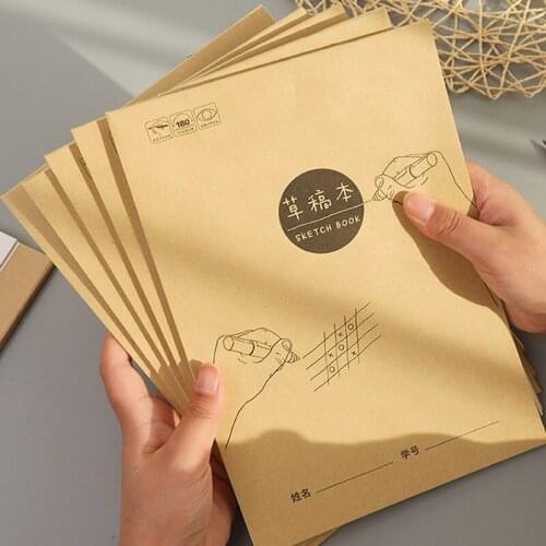 5PCS Kraft Cover Blank Page Draft Paper Sketchbook Doodle Book Concise Style Stationery School Office Supplies 40sheets