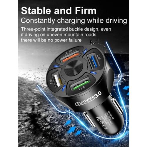 3A QC3.0 4USB Car Charger, Fast Charging Car Charger, One For Four Mobile Phone Car Charger, Suitable For Any Car Model