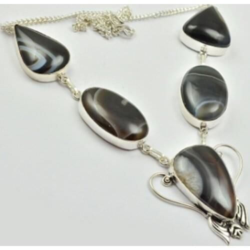 Botswana Agates Necklace Silver Overlay over Copper , 51cm, N2504