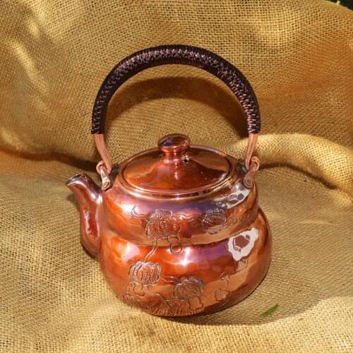 Pure Copper One Full Piece Gourd Shaped Teapot Water Kettle Thick Top Grade Gift Handmade