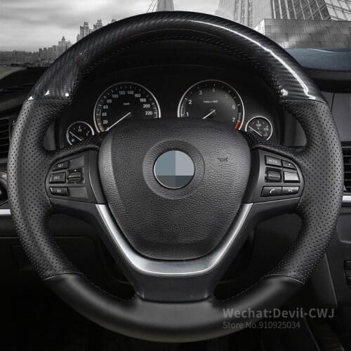 For BMW F20 2012-2018 F45 2014-2018 F30 F31 F34 2013-2017 Alcantara Leather Black Carbon fiber leather Car Steering Wheel Cover