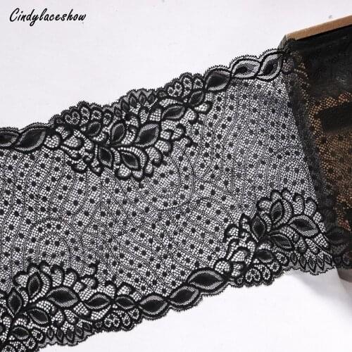 2Yards 20cm wide Black Leaves Lace Trims Embroidered Elastic Lace Fabric DIY Crafts Sewing Accessories Garters Garments Supplies