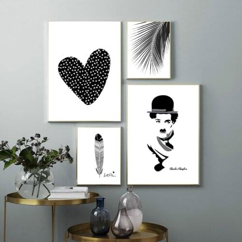 Canvas Painting Home Decor Nordic Black White Heart Palm Leaf Feather Pictures Prints Wall Art Poster For Living Room Modular