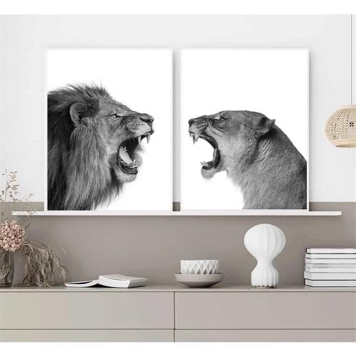 Lion And Lioness Wildlife Canvas Painting Black White Poster Woodland Animal Print Painting Nordic Wall Art Picture Home Decor