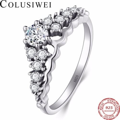 COLUSIWEI New Fashion Classic Stackable Ring Authentic 925 Sterling Silver Rings Vintage For Women Crown Wedding Engagement