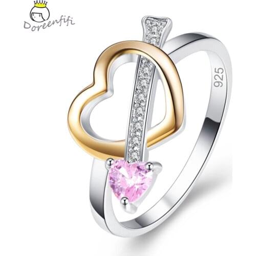 Love Heart Women Fashion Jewelry Pink Yellow White Cubic Zirconia 925 Sterling Silver Ring Size 6 7 8 9 Wedding Bridal Ring Gift
