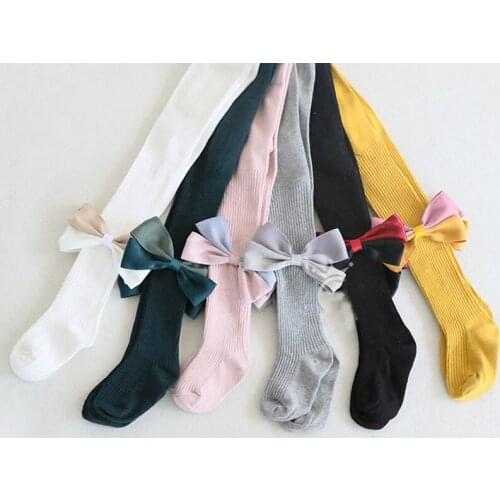 0-8Yrs Spring Cute Baby Girls Knit Tights Cotton Breathable Pantyhose For Toddler Girls big ribbon bowkot children pantyhose