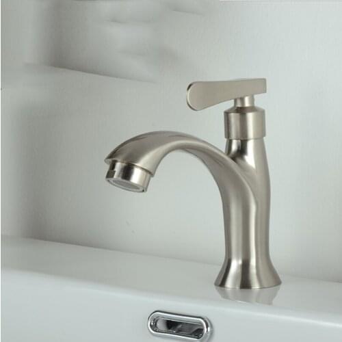 G1/2 Zinc Alloy Bathroom Brushed Wash Basin Faucet Balcony Single Cold Counter Basin Tap Home Kitchen Sink Art Bibcock