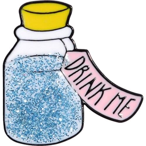 Fashion Cartoon Alloy Brooch Flashlight Drift Bottle Drink Me Enamel Pin backpack jewelry badge