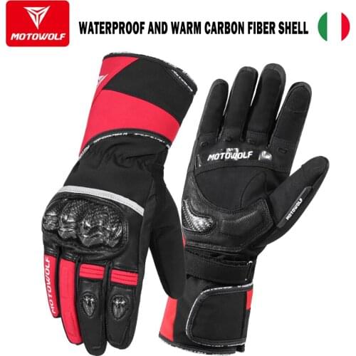 Motowolf Racing Bike Windproof Touchscreen Leather Warm Gloves with Carbon Fiber Hard Knuckle Anti-fall Reflective Strip Protect