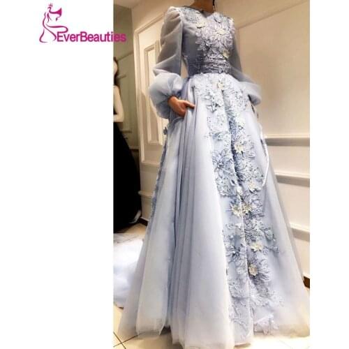 Long Sleeves Muslim Evening Dresses with Pockets 2021 Special Occasion Dresses High Neck Algeria Arabic Luxury Party Gowns