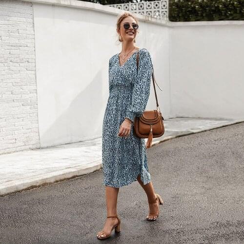 Neatie kiddie Sexy Leopard Print Elegant Womens Midi Dress Summer High Street Casual Summer V-neck Dress Vestidos Female