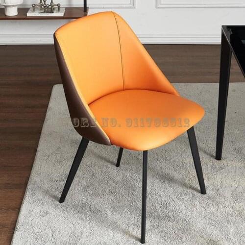 Nordic dining chair home ins net red makeup stool modern minimalist wrought iron restaurant leather chair double color matching