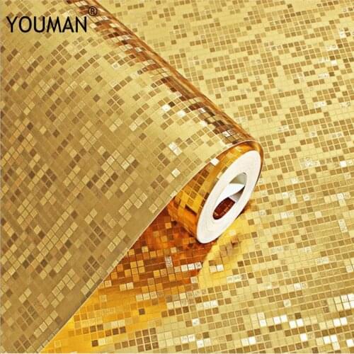 Wallpapers Youman 3D Waterproof Gold Foil Mosaic Wallpaper Golden Silver KTV Bar Counter Pillar Lattice Gold Foil Wallpaper