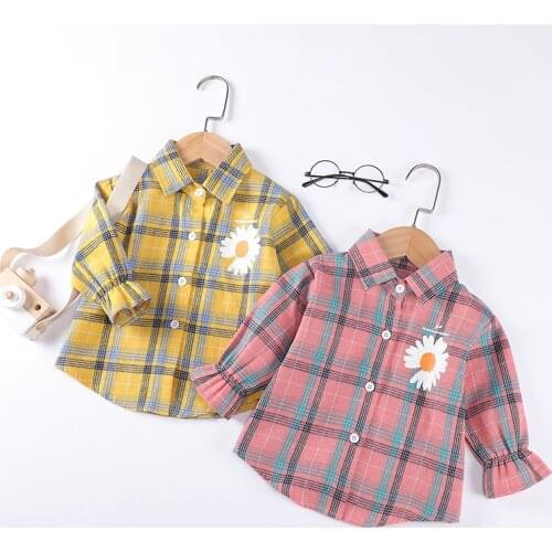 1 2 3 4 5 Year Girl Blouse Long Sleeve Fall Spring Kids Plaid Flower Kids Top Clothes 2021 New Casual Toddler Children Shirts