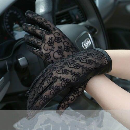 Women Sexy Lace Gloves Autumn Sheepskin Leather Gloves Anti-UV Summer Driving Gloves Ladies Touch Screen Gloves Riding Gloves