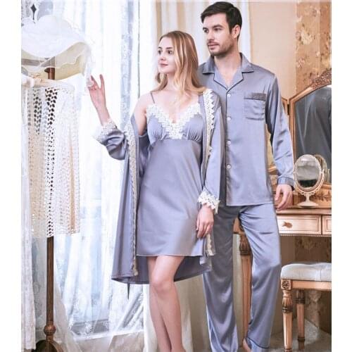 2PCS Sleepwear Silky Sleep Set Pajamas Suit Casual Bride Bridesmaid Wedding Robe Couples Sexy Satin Nightgown Kimono Bathrobe