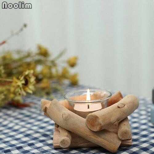 NOOLIM Handmade Candlesticks Wooden Creative Home Table Candlestick Wedding Bar Party Home Decor Candle Holders