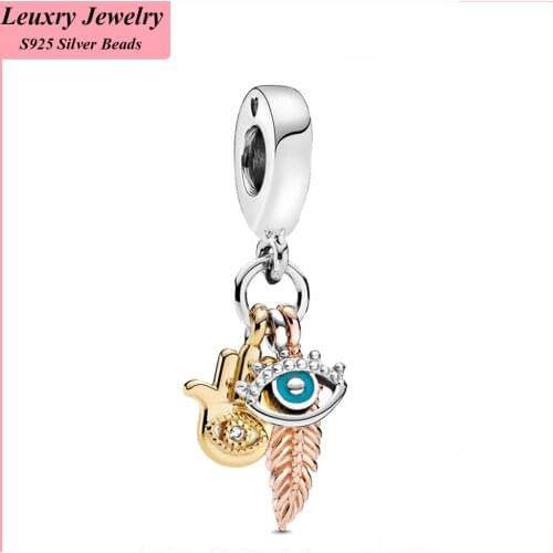 Leuxry Hamsa All-seeing Eye & Feather Spirituality Dangle Charm Fit Original Pandora Charms Silver 925 Bracelet Diy Jewelry Berl