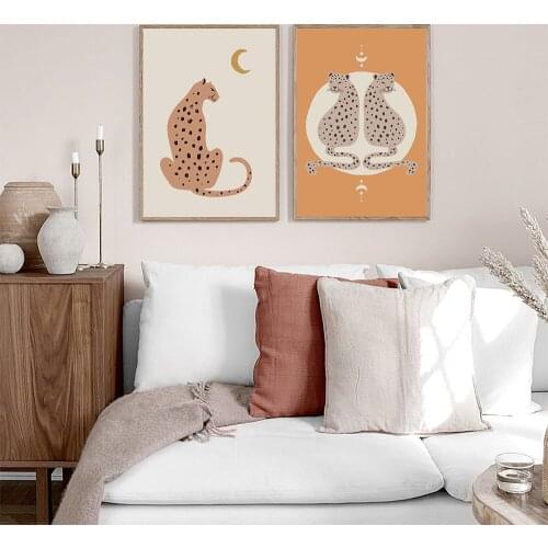 Nordic Poster Canvas Boho Animals Leopard Orange Tiger Moon Stars Modern Painting Art Print Wall Picture Living Rooms Home Decor