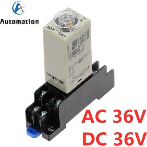 Power-on Delay Rotary Knob DPDT 1S/5S/10S/30S/60S/3M/5M/10M/30M Timer Timing Time Relay AC/DC 36V H3Y-2 With Base Socket PYF08A