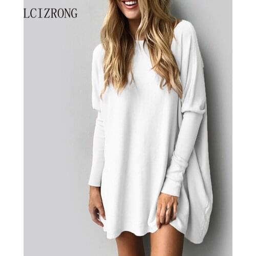 Casual Loose Long Tshirt Women 3XL Plus Size Solid O Neck Long Sleeve T Shirt Black White Tee Female