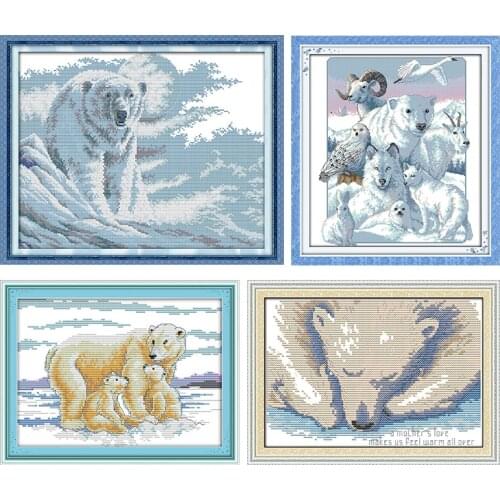 Joy Suanday Polar Bear Stamped Embroidery Cross Stitch Kits Needlework Printed 11CT 14CT Counted Patterns Crafts Home Decor Sets