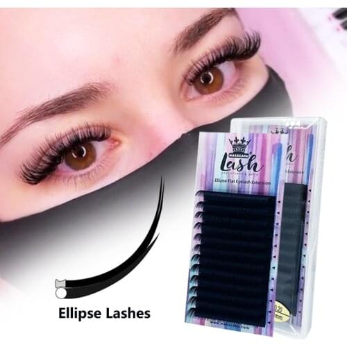 MASSCAKU eyelashes makeup Flat Ellipse Split Tips Ellipse Shape Natural Light Faux Ellipse Eyelashes Dark Black eyelash matte