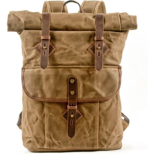 Retro large-capacity backpack short trip outdoor mountaineering bag roll top opening canvas business travel backpack