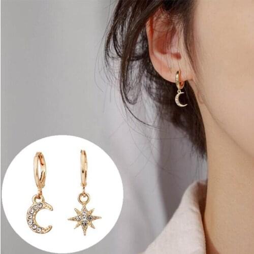 VENTFILLE 925 Sterling Silver Moon Star Hoop Earring for Women Men Ear Jewelry Party Gifts Wholesale