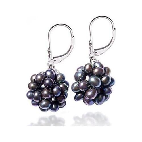Pair Real Genuine Black Pearl Hook Earrings