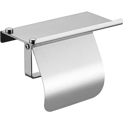 GTBL Modern Stainless Steel Wall Mount Toilet Paper Holder with Phone Shelf Roll Paper Holder Bathroom Fixture Bathroom