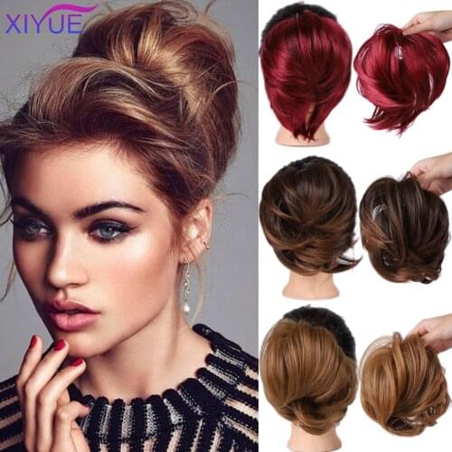 Messy Scrunchies Donut Bun Synthetic Hair Chignon Straight Elastic Band Hair Extensions Heat Resistant Hairpieces For Women