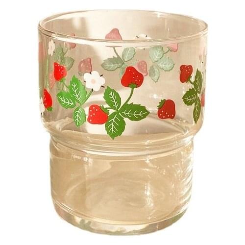 Retro Glass Water Cup Little Strawberry Milk Cute Glass Cup Juice Coffee Heat Resistant Copos De Vidro Drinking Glasses LH50BLB