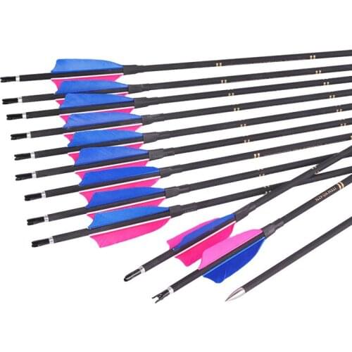 83.5cm Mixed Carbon Arrows Diameter 6mm Spine 800 with Turkey Feather for Compound Recurve Bow Archery Hunting