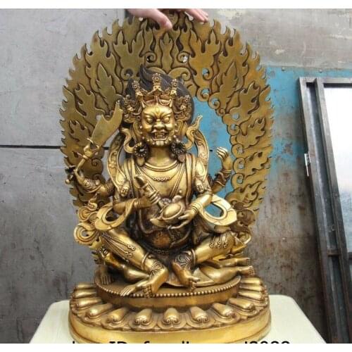 Tibet Temple Bronze Copper Gild Four Arm hand Setrap Chen Mahakala Buddha Statue