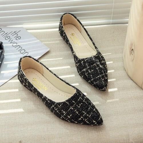 Womens Shoes Chic Style Flat Casual Shoes Soft-soled Outer Shoes Pointed Plaid Patchwork Fashion Shoes