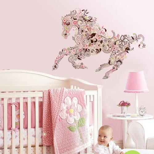 Creative Flower Colorful Horse Wall Stickers Home Decor DIY Boy Girl Room Teen Bedroom Backdrop Wall Decoration Poster