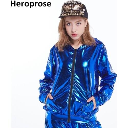 2018 Spring Autumn Kids Audlt Jazz bomber Jacket Stage Performance Wear Street Blue paillette feminina casaco Hip Hop dance coat