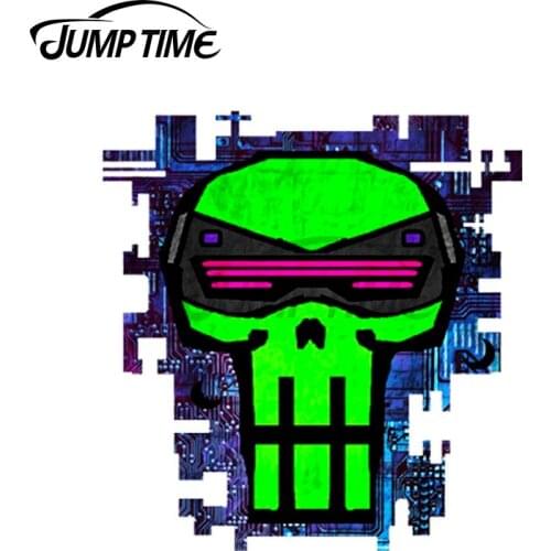 Jump Time 13 x 12cm For Cyber Warrior Skull Car Stickers Waterproof Scratch-proof Custom Printing Bumper Trunk Truck Decal