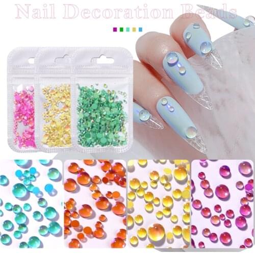 Candy Colors Mixed Size Mermaid Round Glass Crystal Beads AB 3D Nail Art Rhinestones DIY Flatback Acrylic Stones Decorations