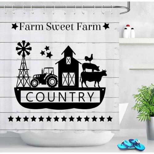 Farm Sweet Farm Country Farmhouse Shower Curtains Animals Vintage Barn Wooden Board Fabric Shower Curtain Bathroom Accessory