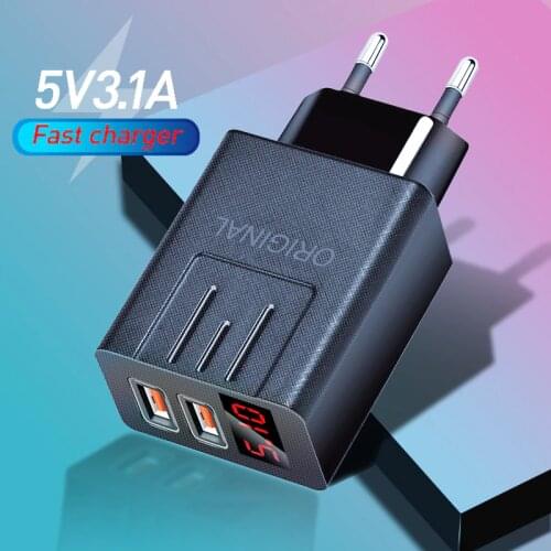 5V 3.1A Display USB Charger LED Light Mobile Phone Accessories For iphone Samsung Huawei xiaomi EU/US Plug USB Adapter Charging