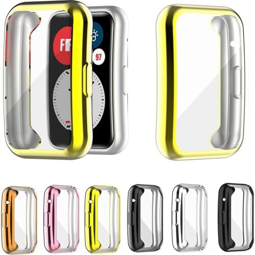 TPU Soft Full Screen Glass Protector Case Shell Edge Frame For Huawei Watch Fit Strap Band Protective Bumper Cover Accessories