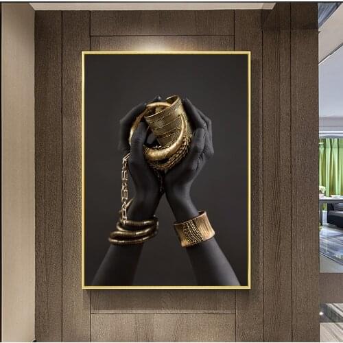 Black Womans Hand with Gold Jewelry Canvas Paintings on The Wall Art Posters and Prints African Art Pictures Home Wall Decor